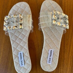 Steve Madden Tan Sandals with Gem Buckle